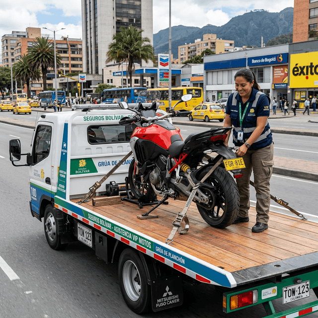 Motocicleta en grúa tipo planchón