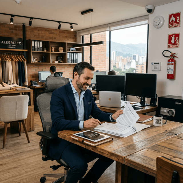 Reunión empresarial con protección corporativa.