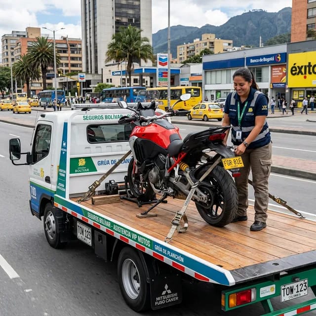Motocicleta en grúa tipo planchón